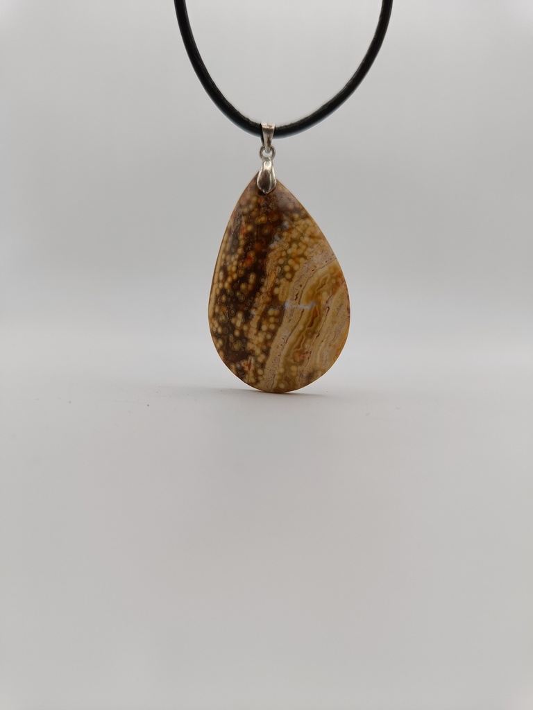 Collier en Jaspe Océan en Forme de Goutte avec Cordon en Cuir