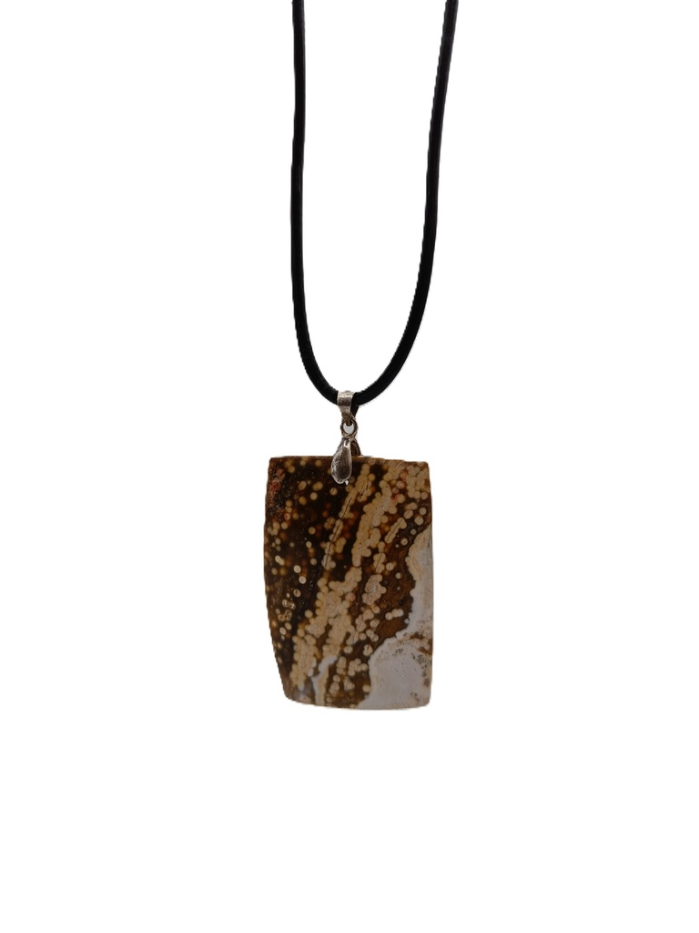 Collier en Jaspe Océan en Forme de Rectangle avec Cordon en Cuir