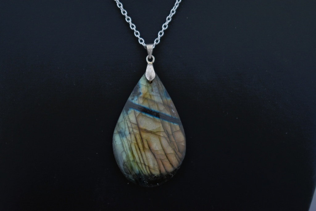 Collier en Labradorite en Forme de Goutte avec Cordon en Acier Inoxydable