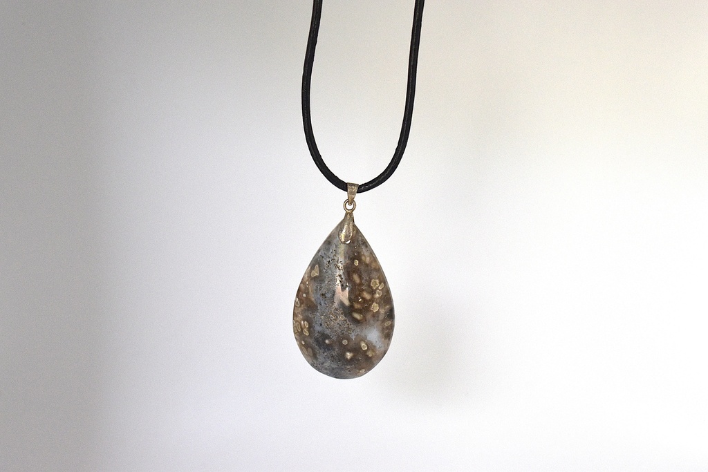 Collier en Agate Fleur bleu en Forme de Goutte 