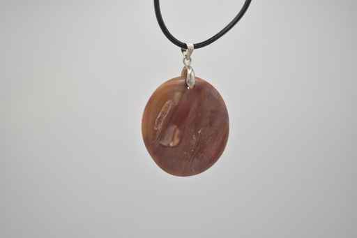 Collier en Bois Fossilisé ronde avec Cordon en Cuir
