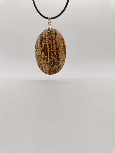 Collier en Jaspe Océan en Forme Ovale avec Cordon en Cuir
