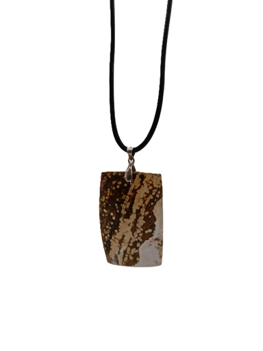 Collier en Jaspe Océan en Forme de Rectangle avec Cordon en Cuir