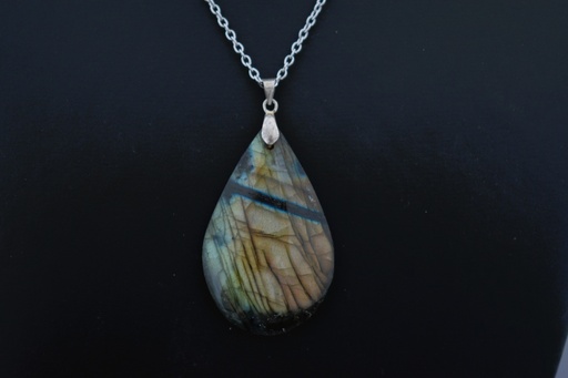 Collier en Labradorite en Forme de Goutte avec Cordon en Acier Inoxydable