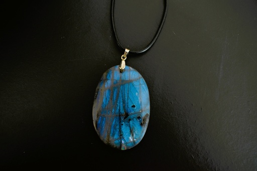 Collier en Labradorite Ovale avec Cordon en Cuir
